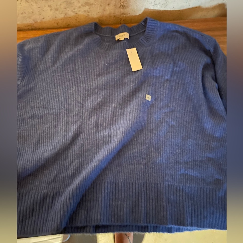 NWT LOFT Ribbed Supersoft Crewneck Sweater in Cerulean size XL